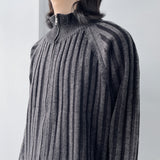 High-Neck Stripe Knit Jacket