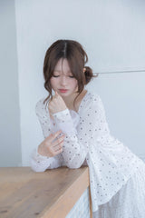 リボン スリーブ カーディガン(white)