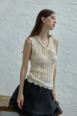 Ribbon sleeveless knit_cream