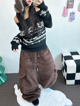 テディベイビー🤎🐻🧸 オーバーカーゴストリングファーパンツ 💚🤎🖤🧡4カラー