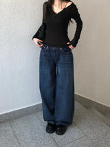 Indigo Low Rise Wide Denim Pants (one color)