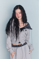 CHECK CONTRAST SWEAT PT GREY
