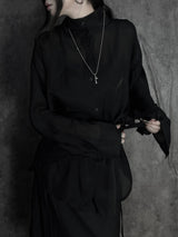 シフォンスカーフハイネックシャツ (2color)