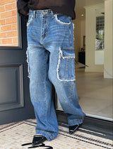 [Unisex] Fringe cargo denim pants(3color)