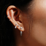 silver pyramid drop thread stud rhodium plating + 925 silver earrings E067-04H