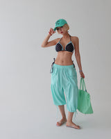 Button Big Pocket Bermuda Harem Capri Pants