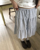 Kamming Sheepskin Check Cancan Banding Midi Skirt
