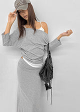[MADE] アッパーフェイスフォルディングシャーレッドロングスカート (Available as a set)
