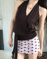[ brownie🤎 ] roasting chestnut halter drape top ( strap set )