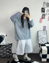 BIG COLLAR OVER MOXY ストライプルーズ長袖Tシャツ💙🩵🤎❤4COLOR