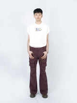 Curved Cargo Flare Pants (Wine)
