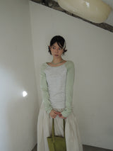 side string long skirt (mint stripe) (washed cotton)