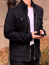Suede Incision Biker Jacket