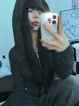 STRIPE SLIN クロップドフーディージップアップ 🤎❤🩶🖤3COLOR