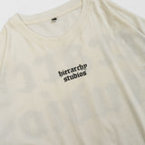 Hierarchy Studios - ホワイトワイドロゴオーバーサイズTシャツ
