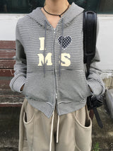 I Love Stripe ツーウェイフード付きジップアップ（1c）