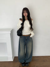 Dahi Off-Shoulder Button Knit Muffler Set