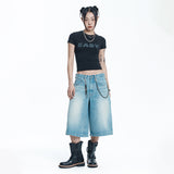 Star 8-part denim bermuda pants - LIGHT BLUE