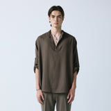 linen concho roll up shirt brown