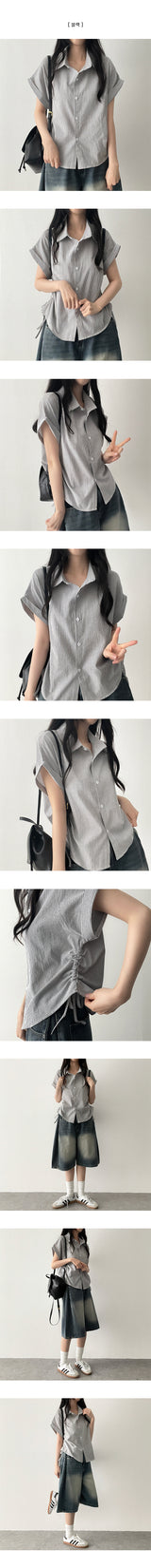 Envo Stripe Side String Roll-Up Short Sleeve Shirt Shirt