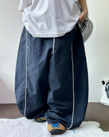 PIPING ナイロンバルーンワイドロングパンツ 🫐💙🖤🩶3COLOR