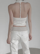 Braided Backless Cowl Neck Halter Padded Top