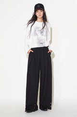 Vertical striped texture, elastic waist design, drapey casual long pants