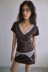 26SS★ LACE TRIM V-NECK T-SHIRT