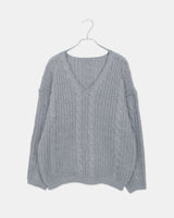 Dame Cable Knit V-Neck Loose-Fit Long Sleeve Long Knit