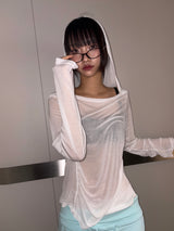 Middle Drape Loose Hooded Long Sleeve T-Shirt 3color