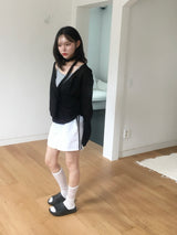 Wrap loose fit shirring hooded knit (4c)