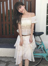 [ festival ] overve long chiffon bloom asymmetrical sk