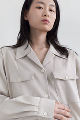 ストレッチロールアップシャツ, ベージュ