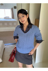 ツイスティドVネック長袖ニット