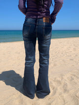 Deep Blue Cat-Washed Bootcut Stretch Denim Pants (1c)