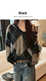 [F/W] Argyle brush v neck knit(2color)