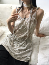 [Muffler set] ルーシングリンクルリボンストラップスリーブレスドレス