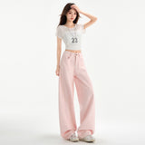 Cherry Blossom Pink Wide Leg Lyocell Denim Jeans