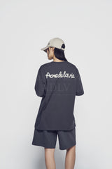 24FW チェーン刺繡スクリプトプリンティングショートスリーブTシャツ チャコール