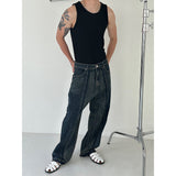 [UNISEX] Cut off line wide denim pants (2color)