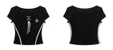 Funky グラフィックレースアップクロップTシャツ 231949403