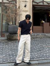 Botton linen collar single knitwear