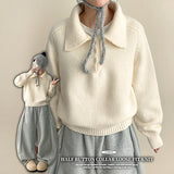 Isom leg run loose fit big collar button knit