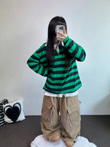 キュートカラーペティット👚ストライプロングスリーブTシャツ🎀❤💚3カラー