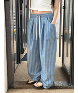 [Unisex] リネンストライプバンドパンツ(2color)