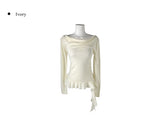 Mulder Off-Shoulder Unbalanced Shirring Frill Knit
