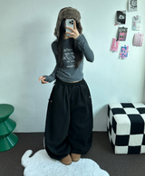 SHEEP FLEECE 🐑🧸 SNAP TRACK 3 LINE PARACHUTE LONG WIDE PANTS 🩶🖤 2COLOR
