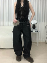 スタッズクロスワイドデニムパンツ