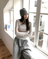 [U-BASIC]オビベーシックスリムUネック長袖Tシャツ