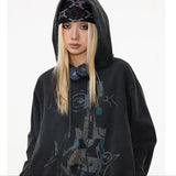 Ripped retro baggy hooded sweatshirt